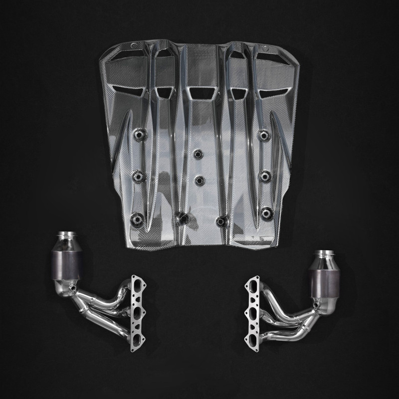 Carbon fibre exhaust manifolds with sports catalytic converters 250-cell cover Capristo Porsche 911 GT3/RS (991.2) 2017-2019