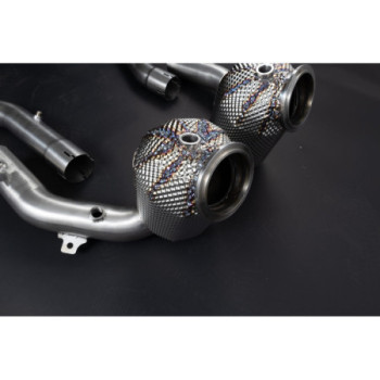 Downpipe in acciaio inox con catalizzatori sportivi e protezione termica Capristo Ferrari Roma 2020-2025 02FE13003003